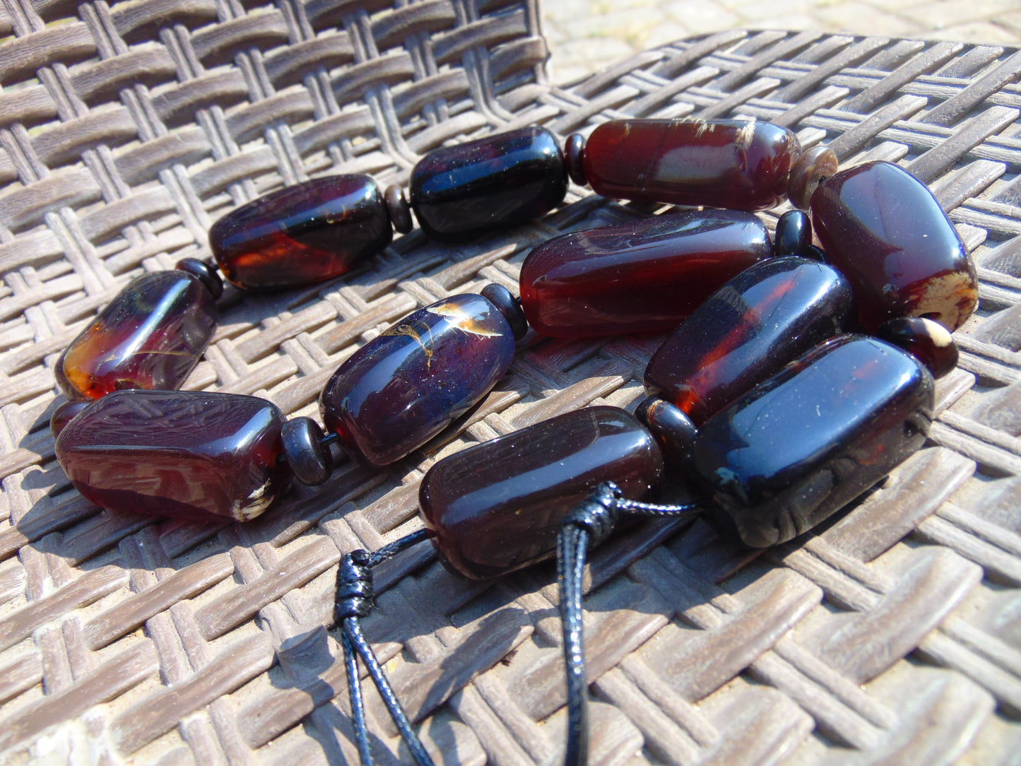 137 gr Small Necklace beads Indonesian Black Blue Amber for Healing A11K227