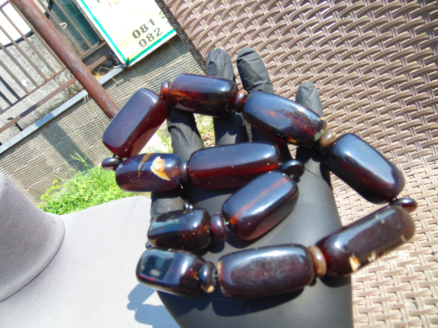 137 gr Small Necklace beads Indonesian Black Blue Amber for Healing A11K227