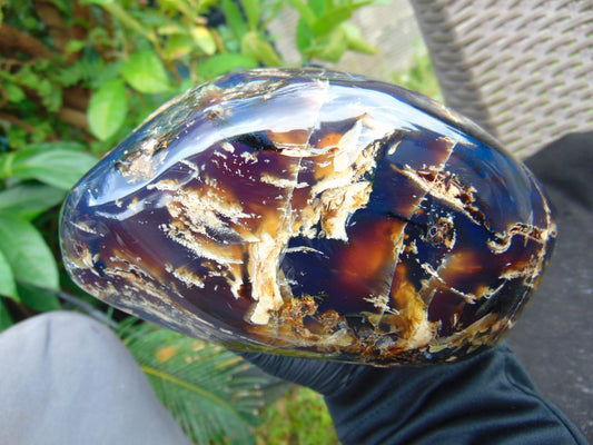 1255 gr Full Polished 16x11x7 cm Indonesian Black Blue Amber for Healing ML61