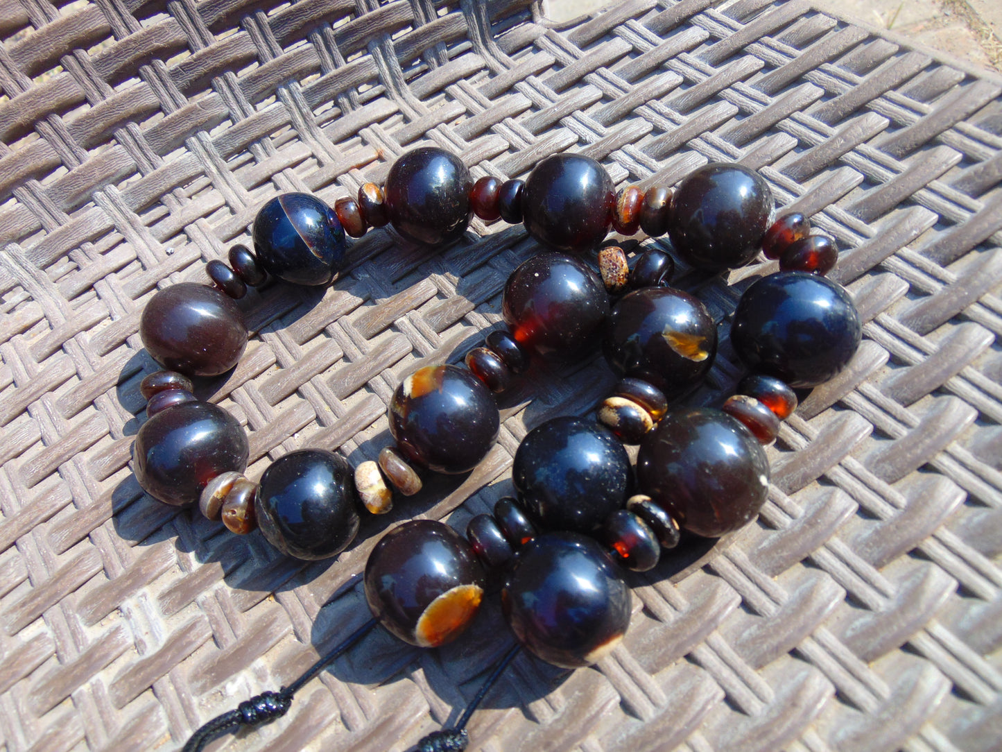 157 gr Small Necklace beads Indonesian Black Amber for Healing A15K239