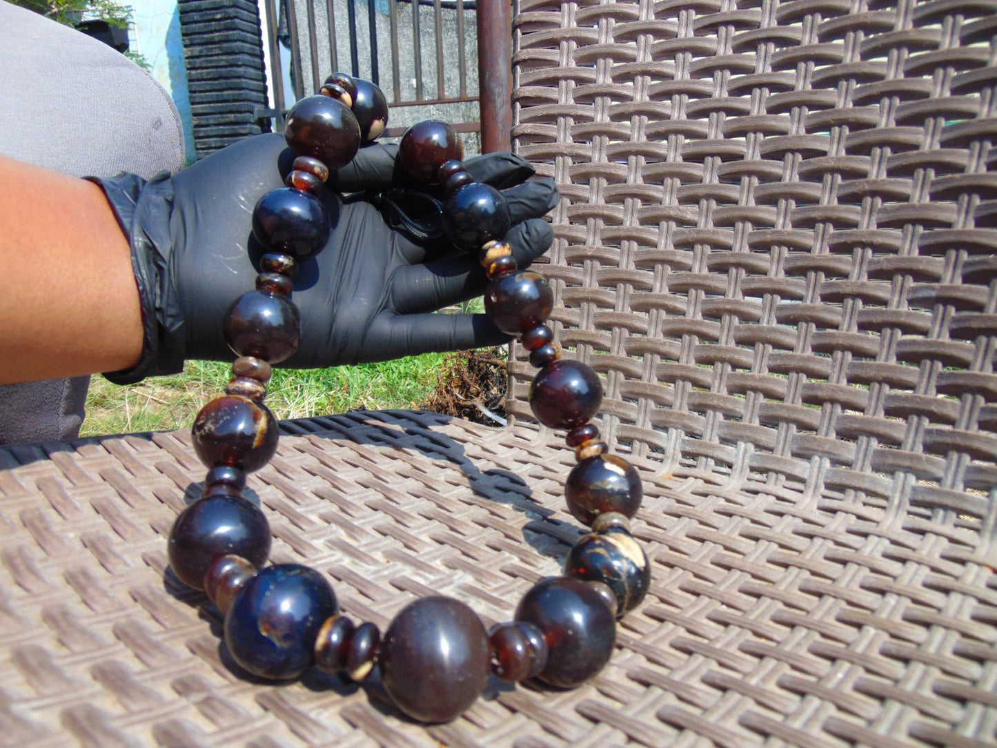 157 gr Small Necklace beads Indonesian Black Amber for Healing A15K239