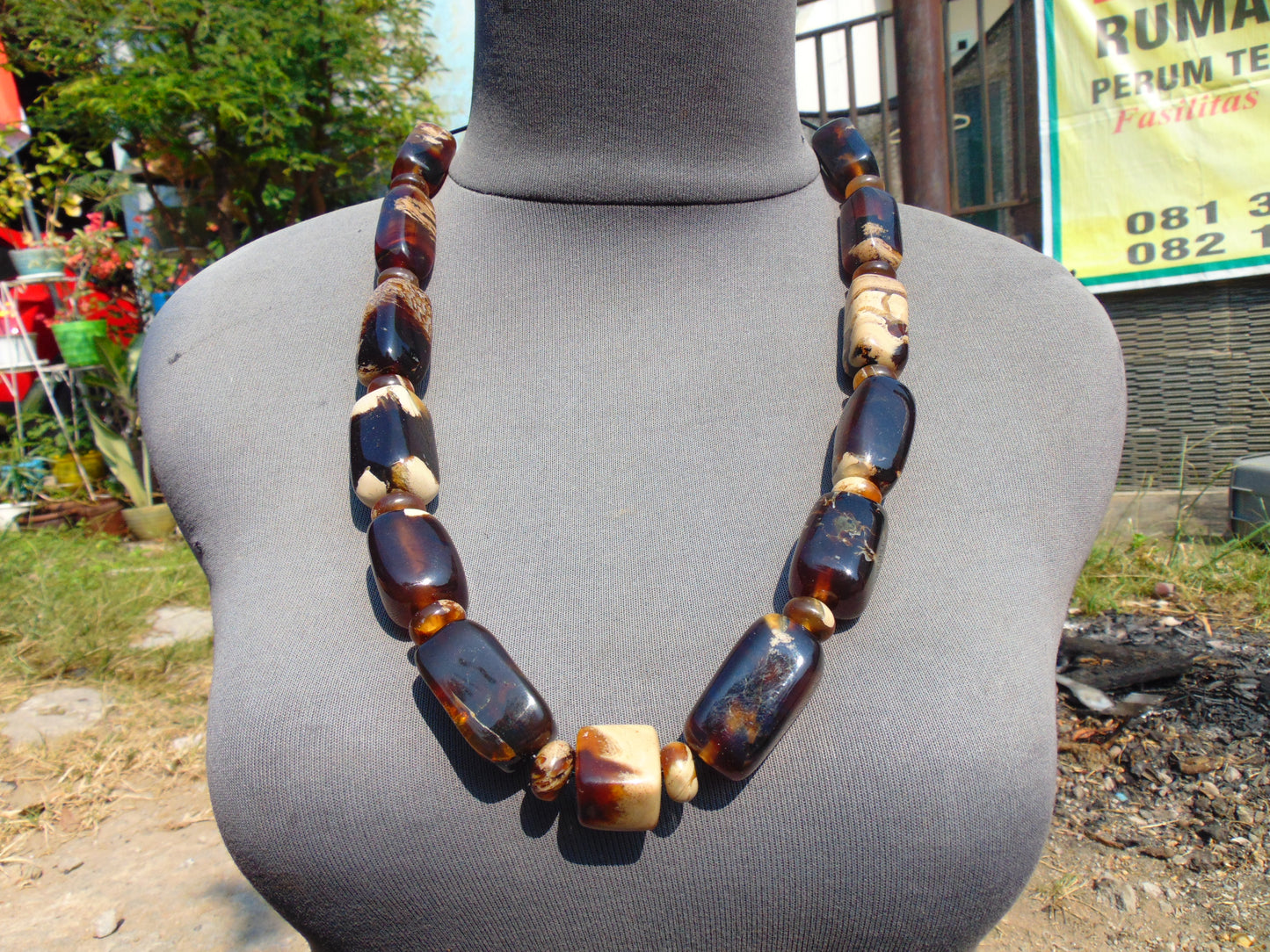 120 gr Small Necklace beads Indonesian Dark White Amber for Healing A13K218