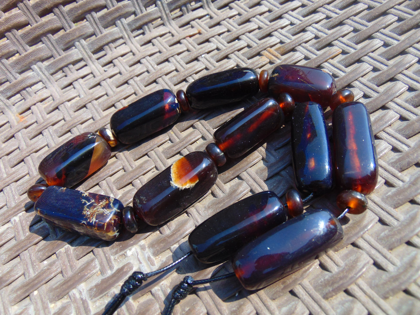 115 gr Small Necklace beads Indonesian Dark Chery Red Blue Amber for Healing A11K229
