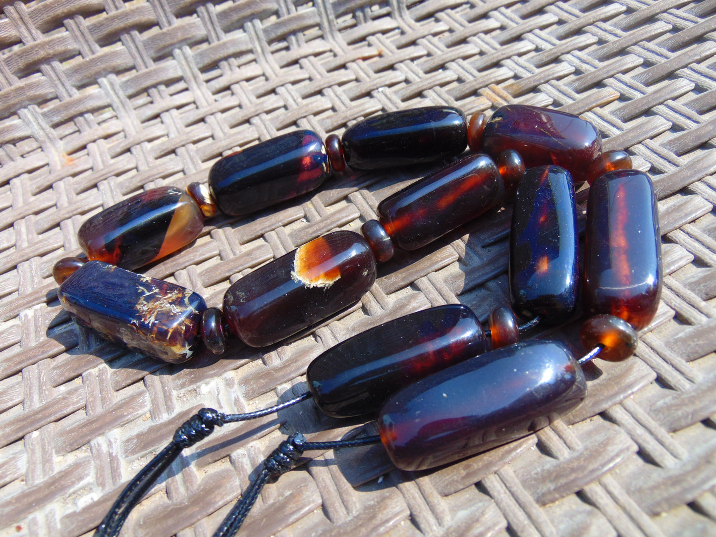 115 gr Small Necklace beads Indonesian Dark Chery Red Blue Amber for Healing A11K229