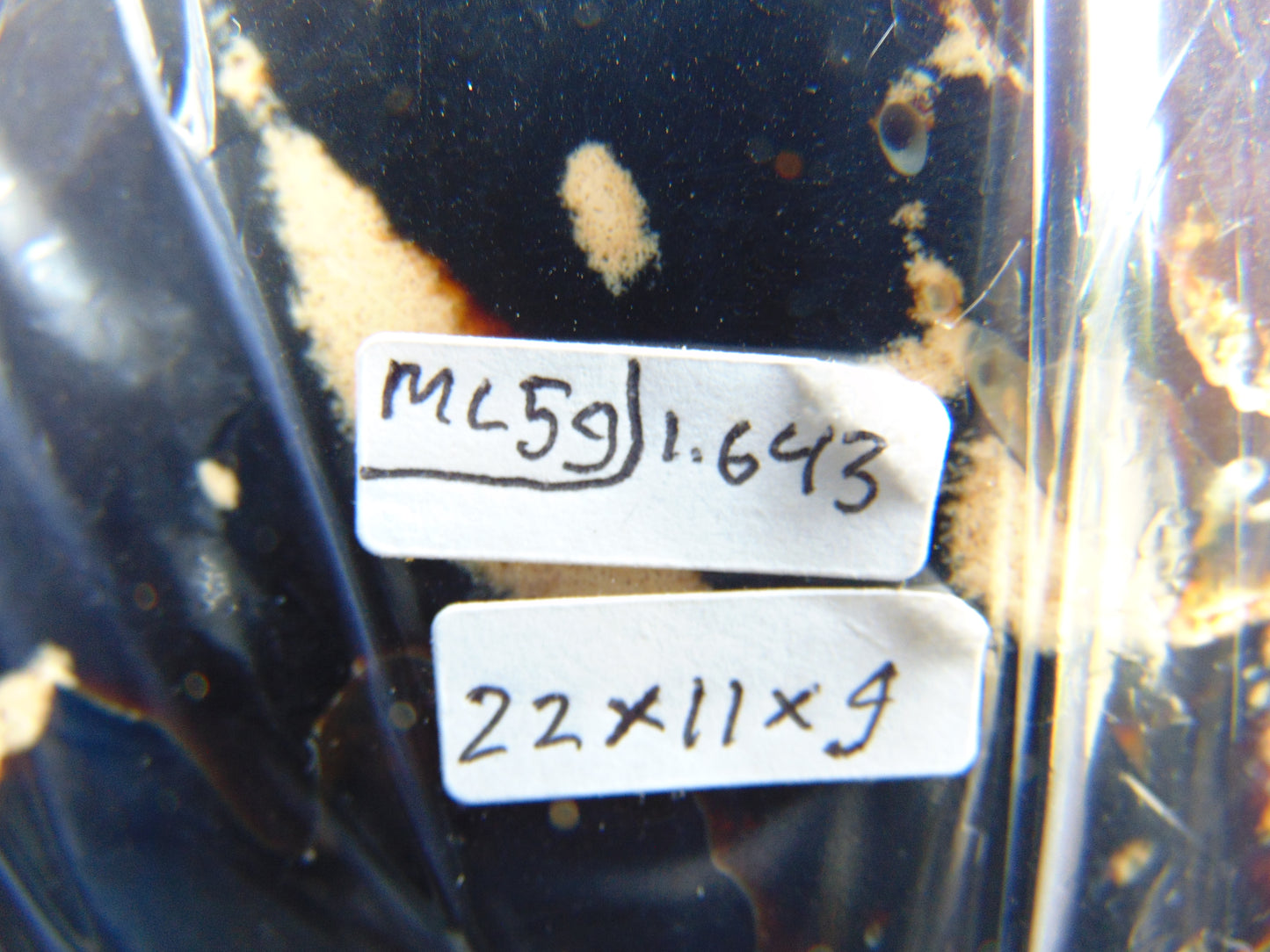 1643 gr Blue Polished 22x11x9 mm Indonesia Black Blue Amber for Healing ML59