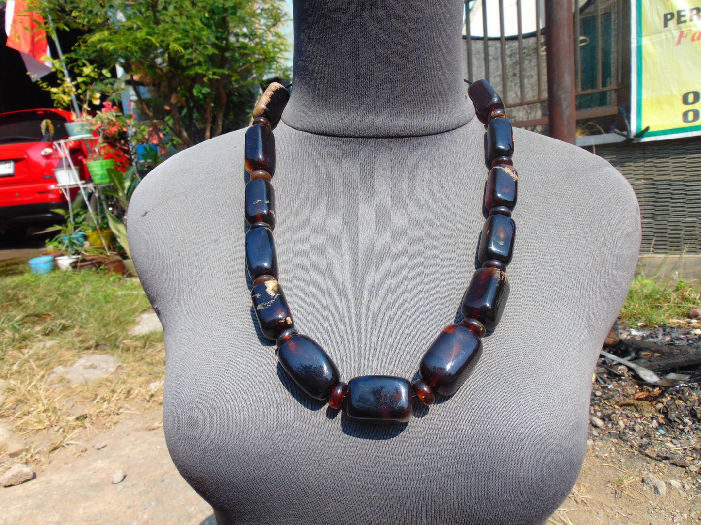 106 gr Small Necklace beads Indonesian Black Blue Amber for Healing A13K223