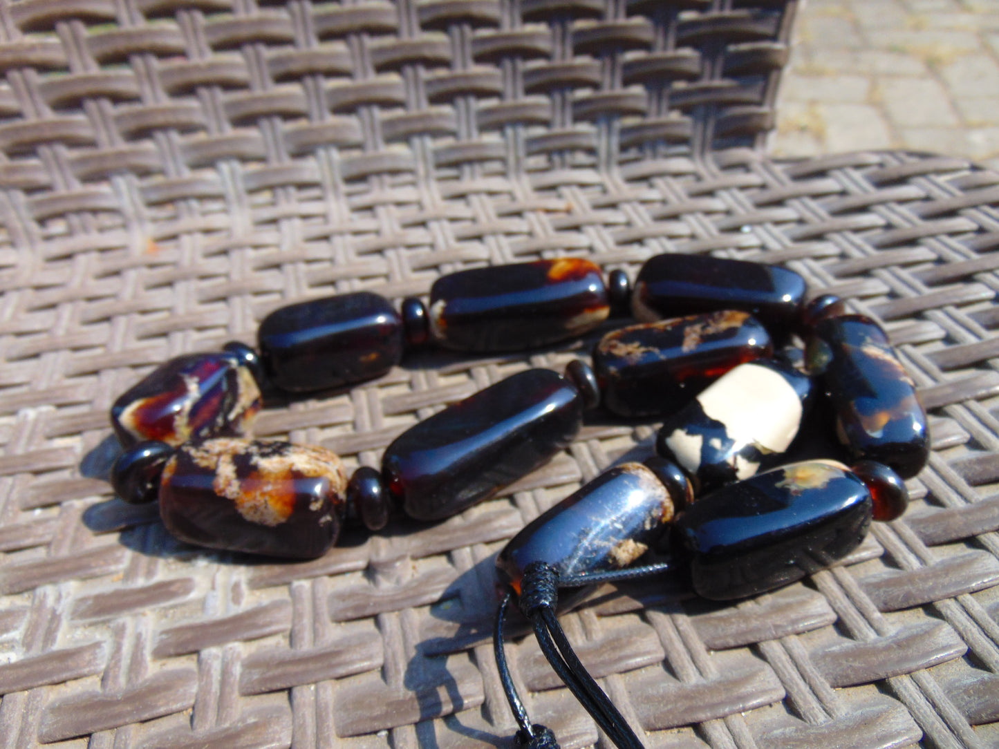 118 gr Small Necklace beads Indonesian Black Blue Amber for Healing A11K219