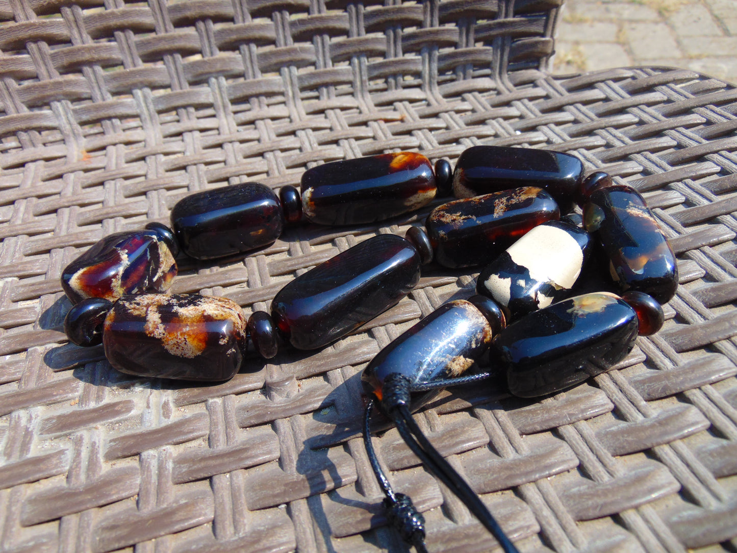 118 gr Small Necklace beads Indonesian Black Blue Amber for Healing A11K219