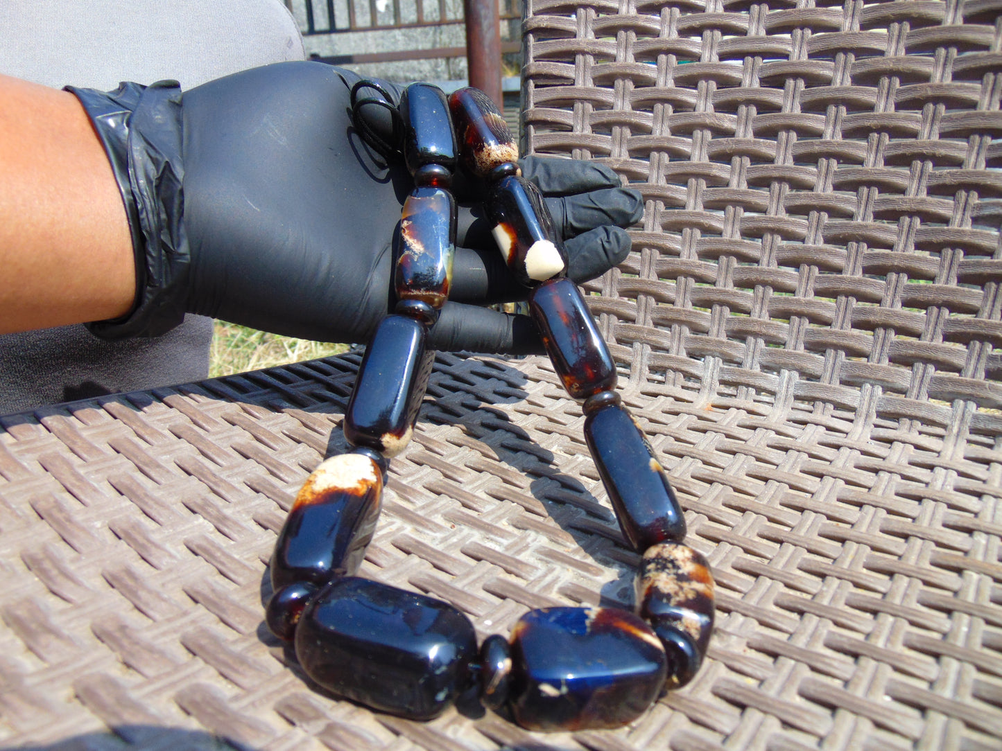 118 gr Small Necklace beads Indonesian Black Blue Amber for Healing A11K219