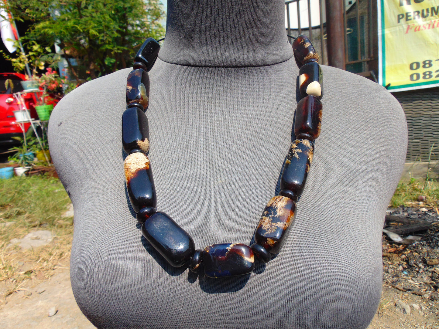 118 gr Small Necklace beads Indonesian Black Blue Amber for Healing A11K219