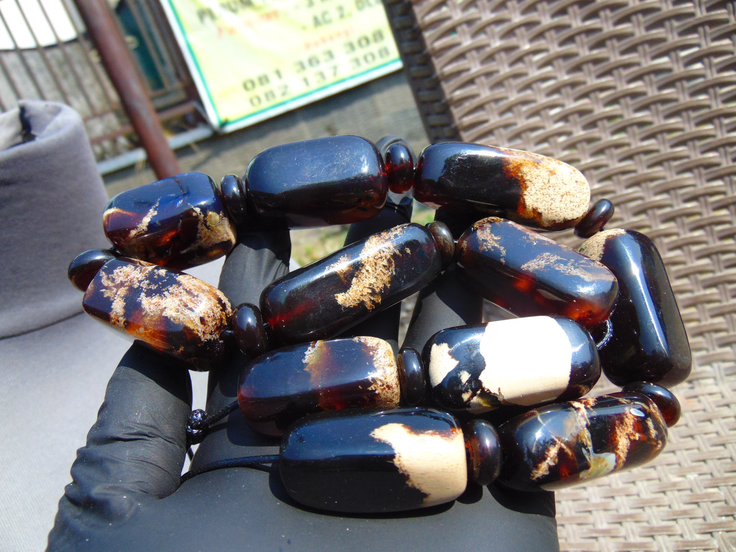 118 gr Small Necklace beads Indonesian Black Blue Amber for Healing A11K219