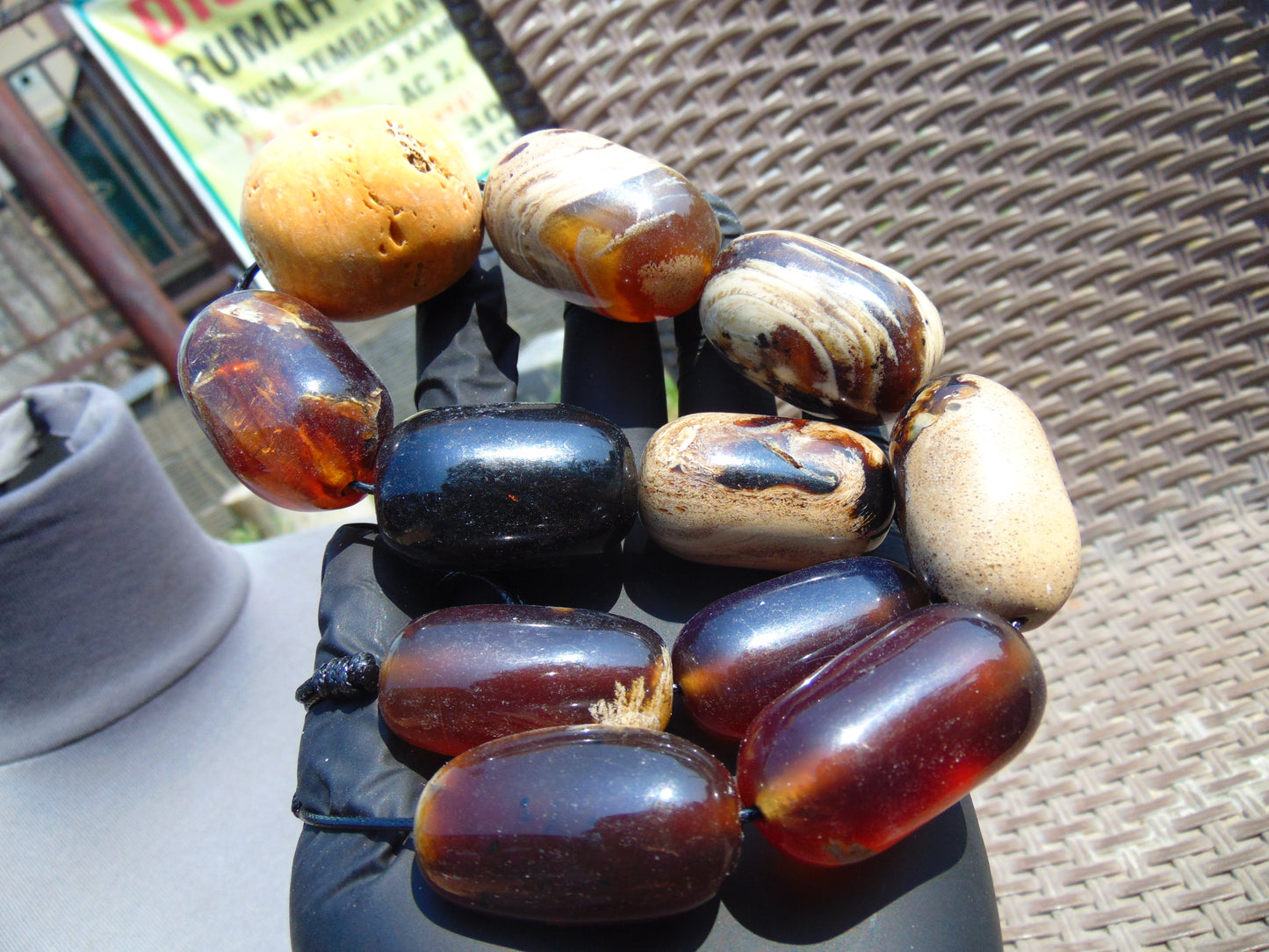 163 gr Small Necklace beads Indonesian Red White Amber for Healing A11K231