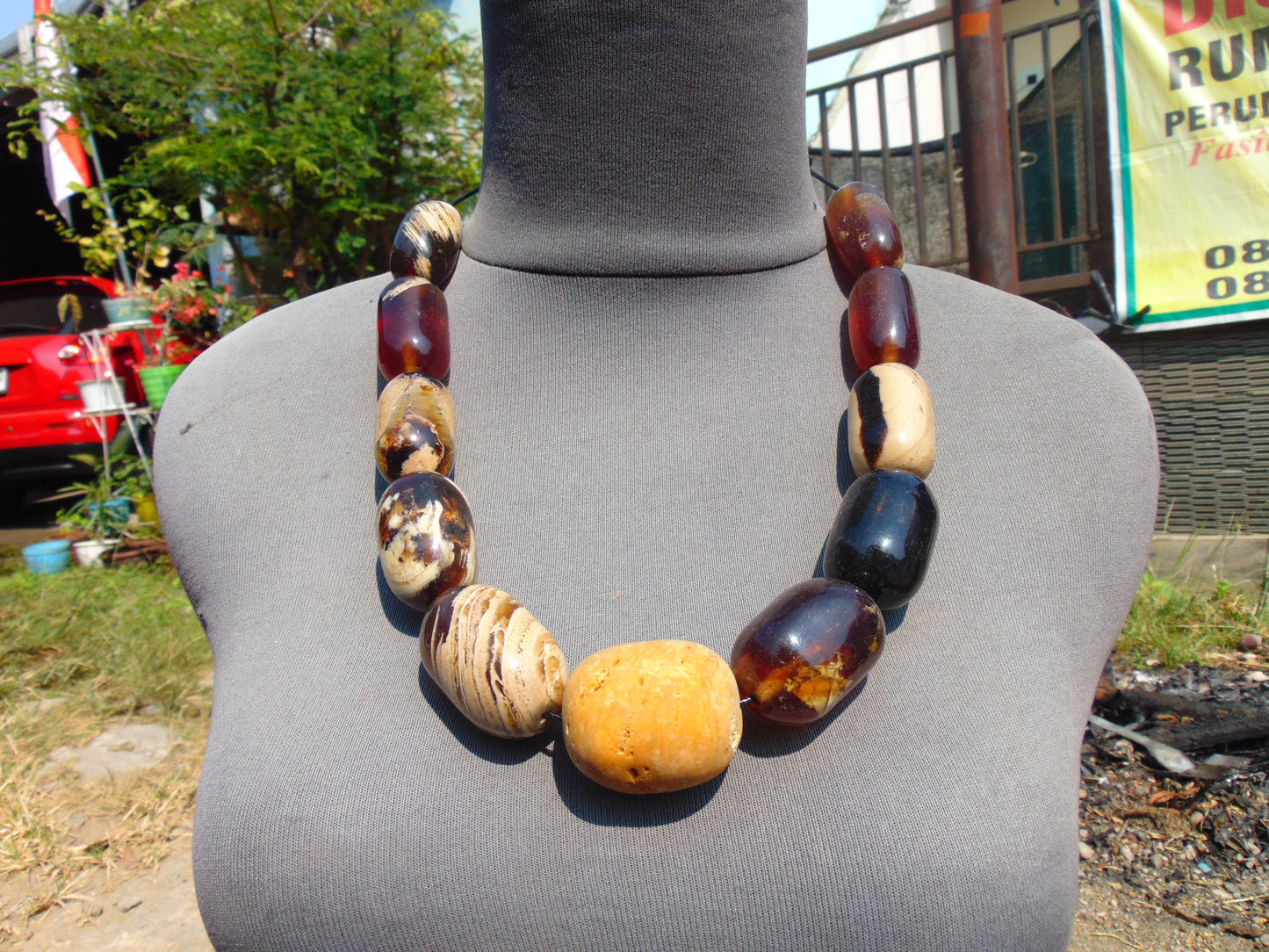 163 gr Small Necklace beads Indonesian Red White Amber for Healing A11K231