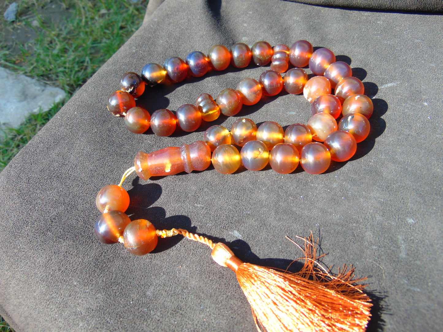 142 gr Tasbih Mesbah Rosary 33+3 Beads 19 mm Indonesian Yellow Red Amber for Healing FR31
