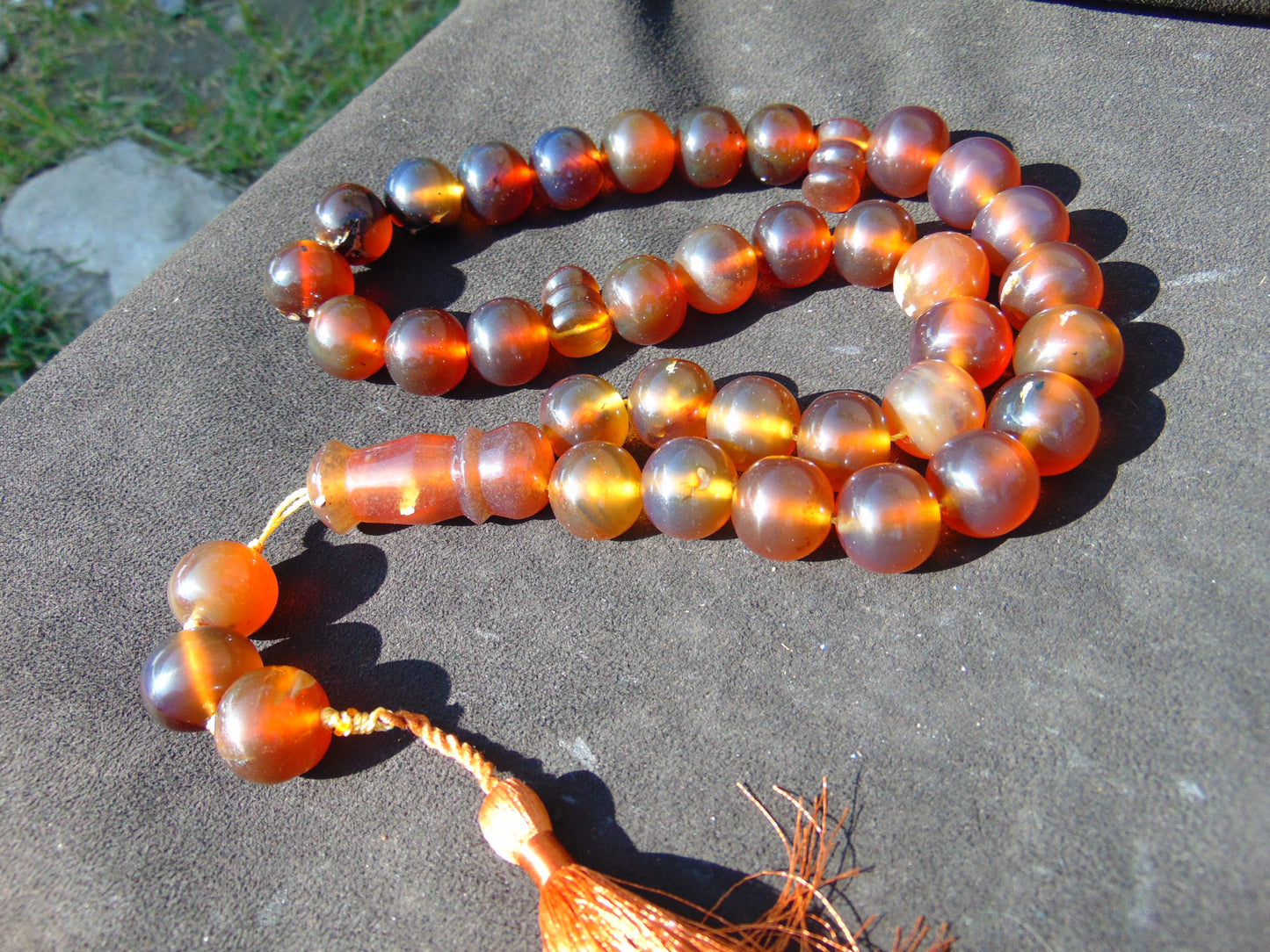 142 gr Tasbih Mesbah Rosary 33+3 Beads 19 mm Indonesian Yellow Red Amber for Healing FR31