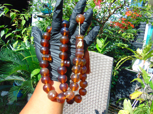 142 gr Tasbih Mesbah Rosary 33+3 Beads 19 mm Indonesian Yellow Red Amber for Healing FR31