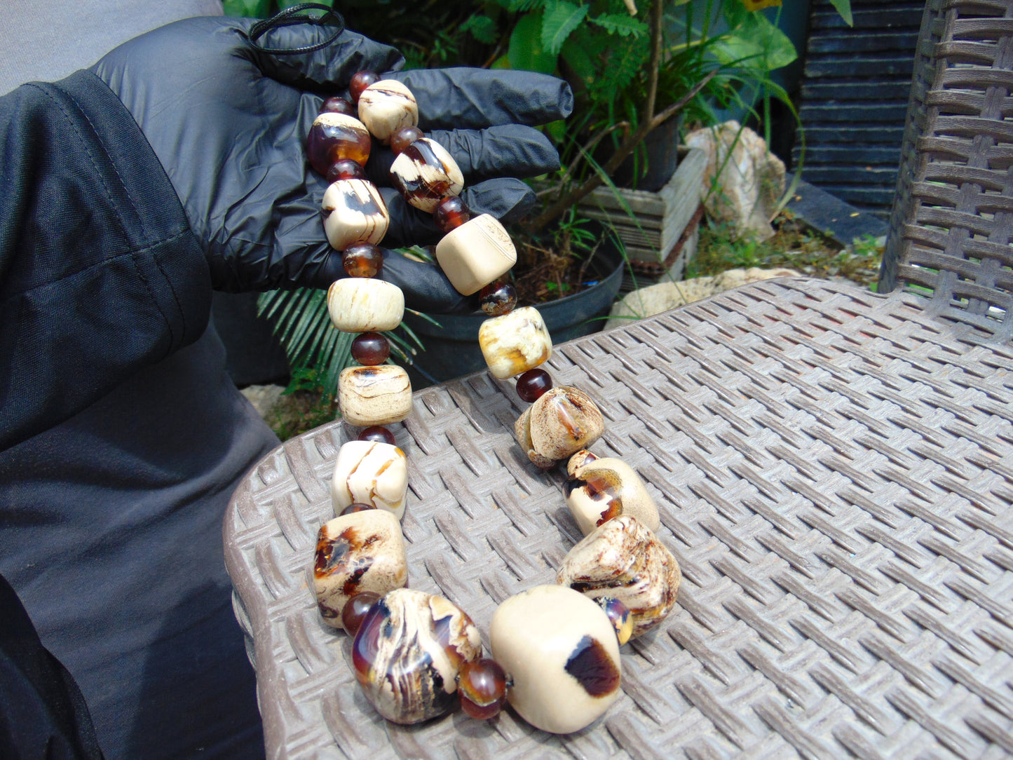 171 gr 31 beads Big Necklace Indonesian white Amber for Healing AWKK3