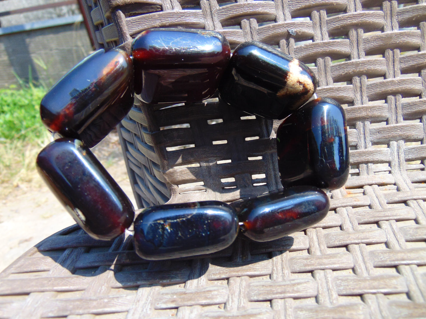 123 gr 7 Square Beads Bangle Indonesian Amber for Healing 26BE31