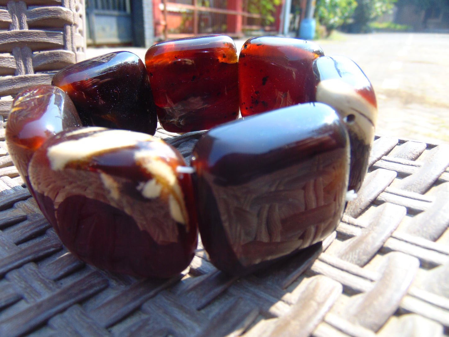 122 gr 7 Square Beads Bangle Indonesian Amber for Healing 26BE44