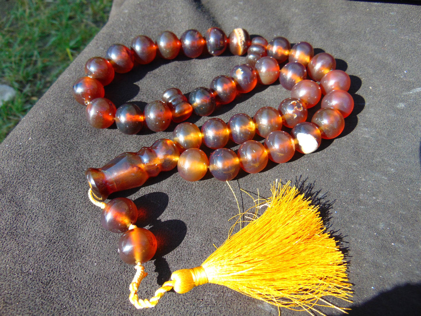 107 gr Tasbih Mesbah Rosary 33+2 Beads 18 mm Indonesian Red Yellow Bluish Amber for Healing TB17i14