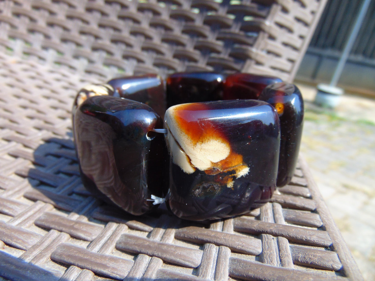 122 gr 7 Square Beads Bangle Indonesian Amber for Healing 26BE44