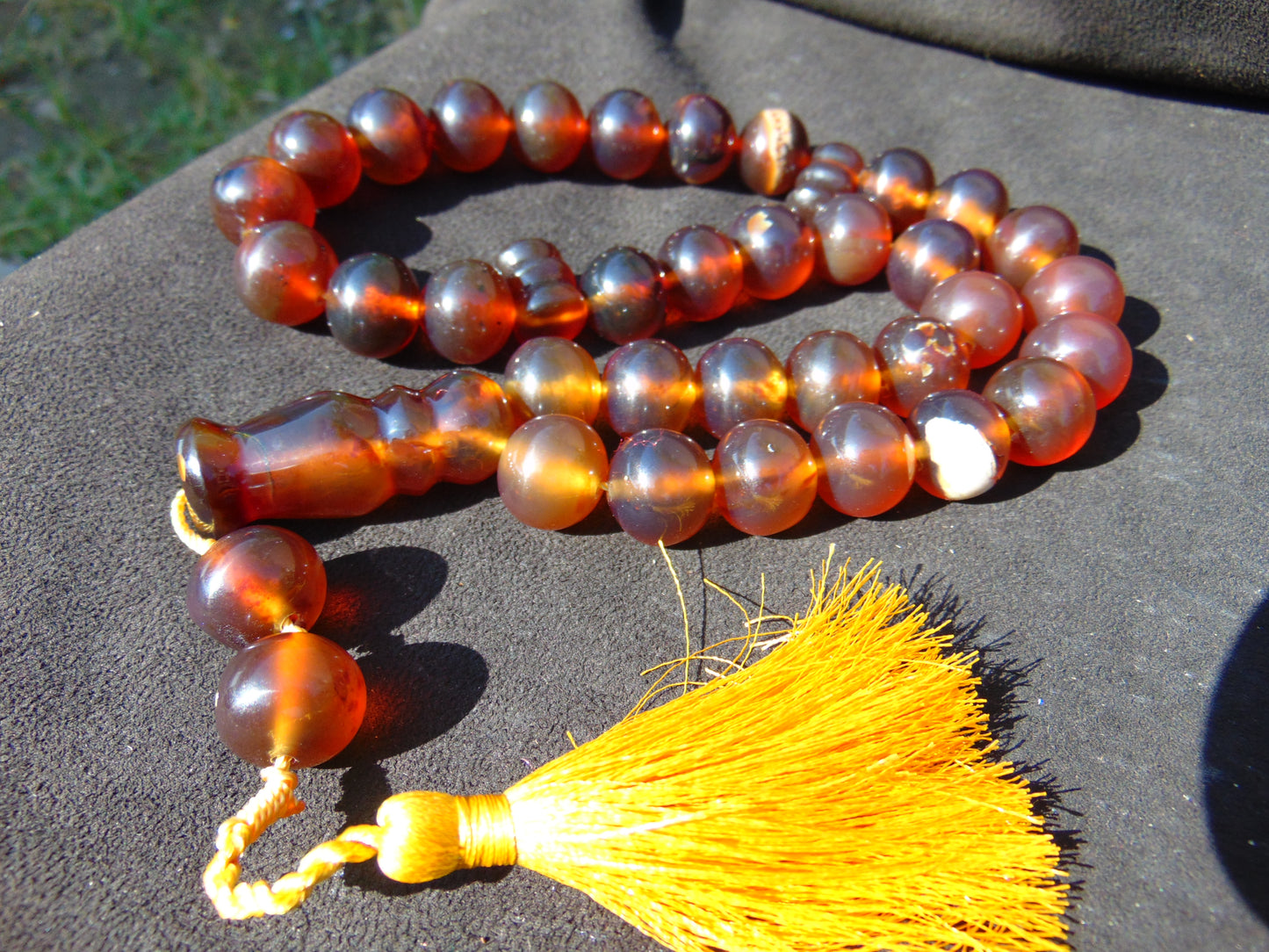 107 gr Tasbih Mesbah Rosary 33+2 Beads 18 mm Indonesian Red Yellow Bluish Amber for Healing TB17i14