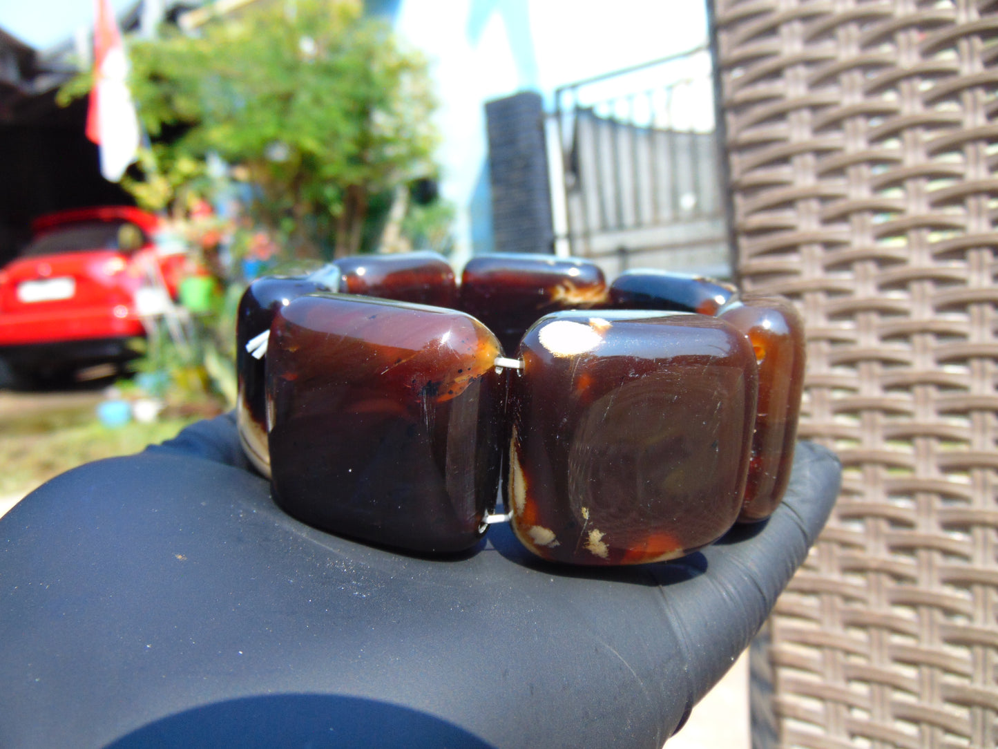 122 gr 7 Square Beads Bangle Indonesian Amber for Healing 26BE44
