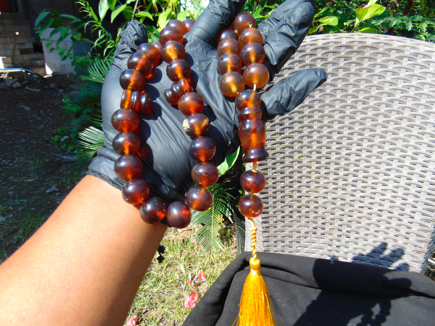 107 gr Tasbih Mesbah Rosary 33+2 Beads 18 mm Indonesian Red Yellow Bluish Amber for Healing TB17i14
