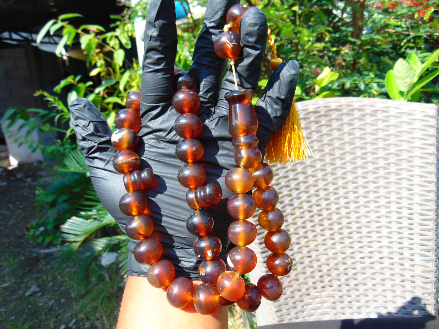107 gr Tasbih Mesbah Rosary 33+2 Beads 18 mm Indonesian Red Yellow Bluish Amber for Healing TB17i14