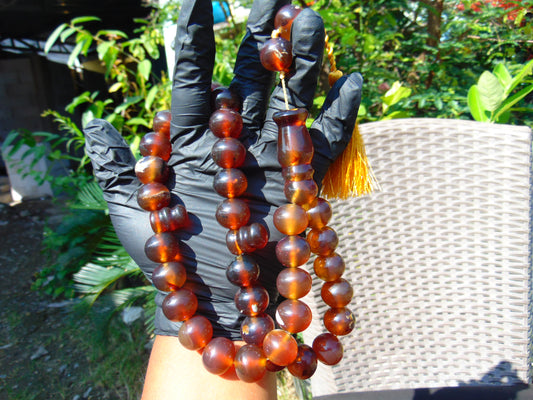 107 gr Tasbih Mesbah Rosary 33+2 Beads 18 mm Indonesian Red Yellow Bluish Amber for Healing TB17i14
