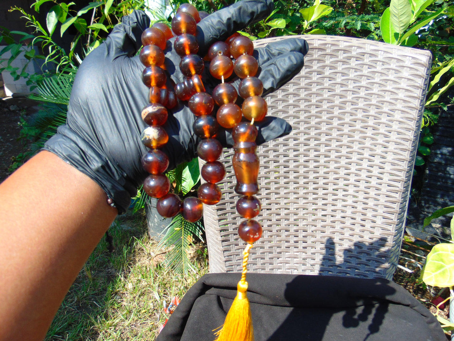 107 gr Tasbih Mesbah Rosary 33+2 Beads 18 mm Indonesian Red Yellow Bluish Amber for Healing TB17i14