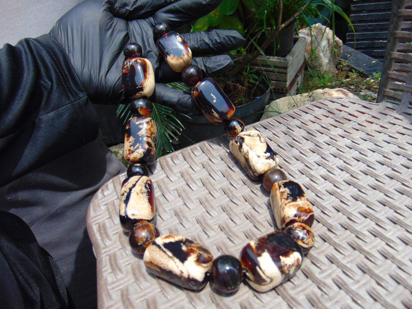 206 gr 19 beads Big Necklace Indonesian white Amber for Healing AWKK8