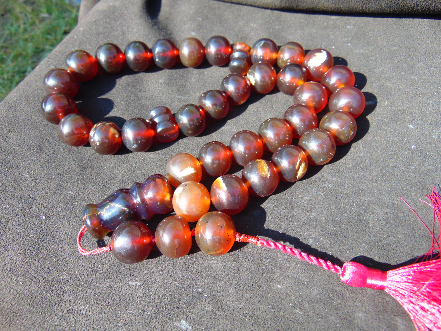 147 gr Tasbih Mesbah Rosary 33+3 Beads 19 mm Indonesian Red Amber for Healing FR28