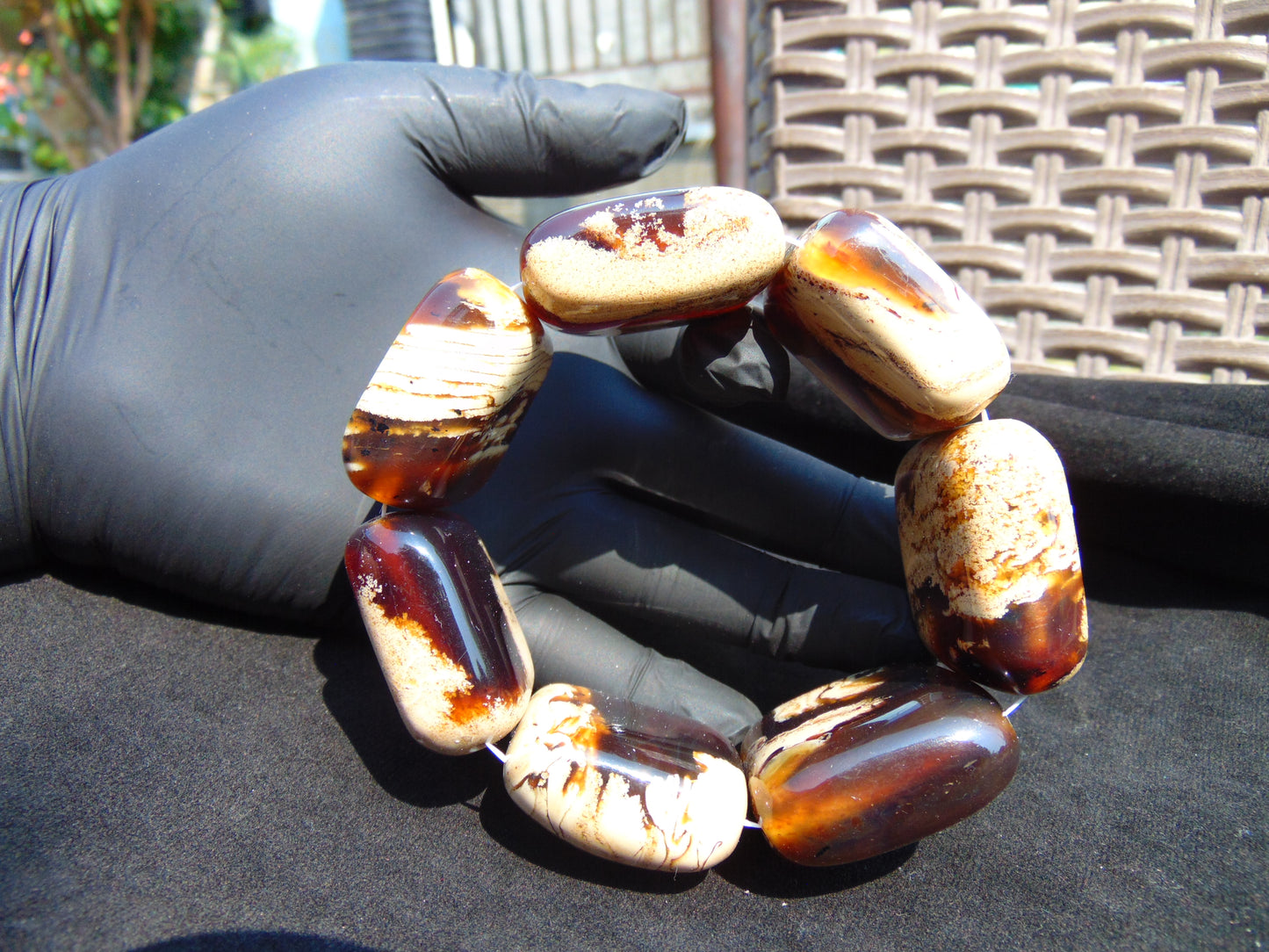 112 gr 7 Square Beads Bangle Indonesian White Amber for Healing 26BE42