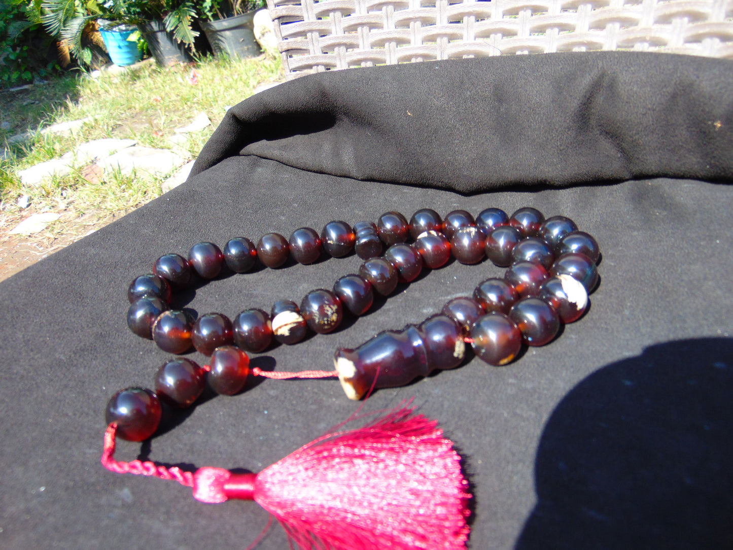 147 gr Tasbih Mesbah Rosary 33+3 Beads 19 mm Indonesian Black Amber for Healing FR30