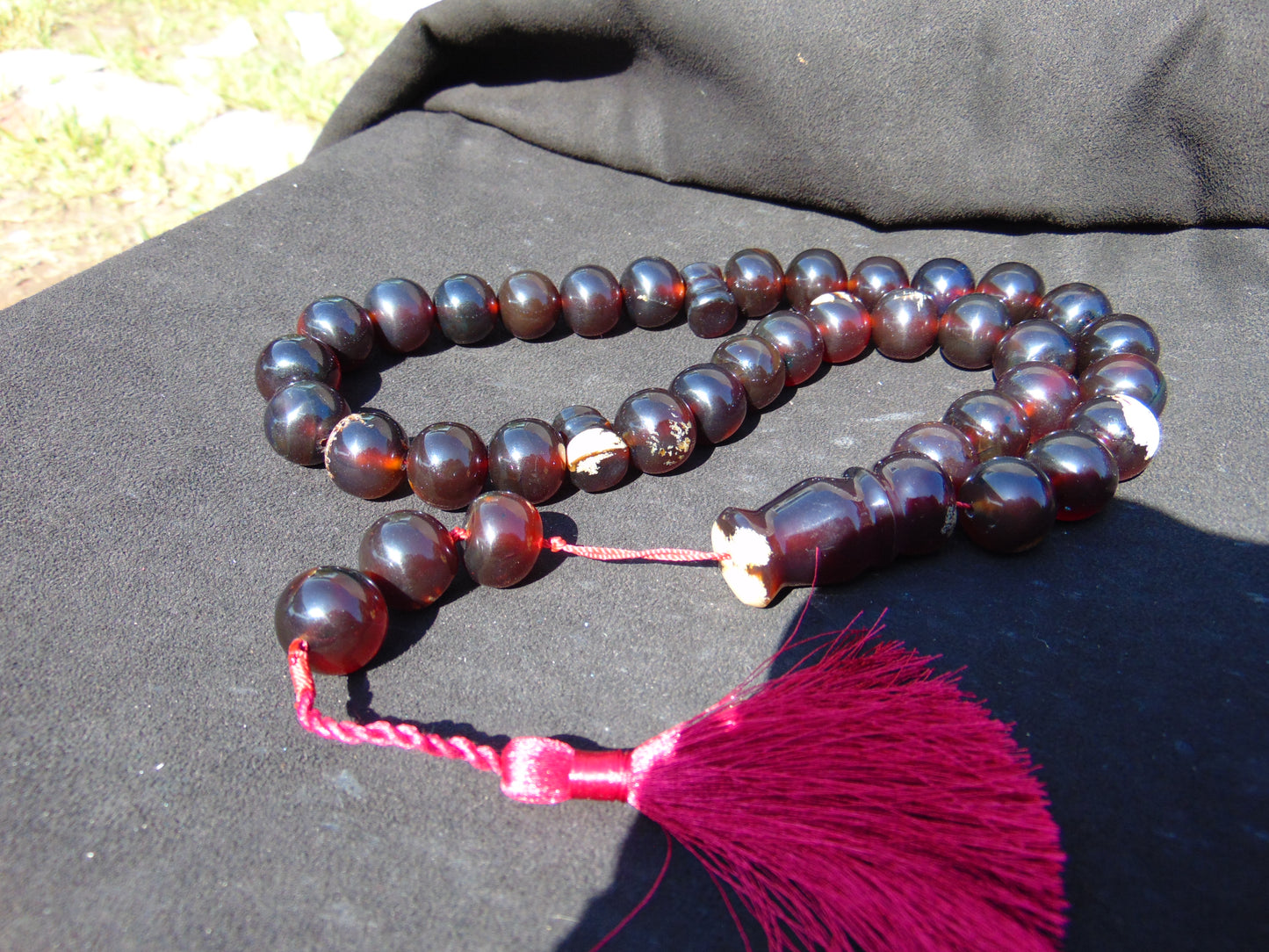 147 gr Tasbih Mesbah Rosary 33+3 Beads 19 mm Indonesian Black Amber for Healing FR30