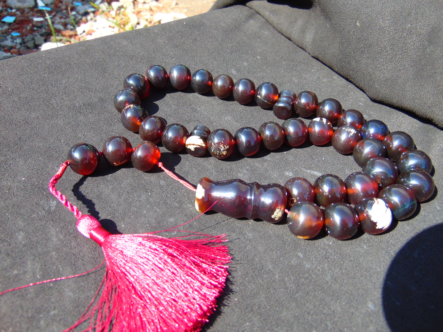 147 gr Tasbih Mesbah Rosary 33+3 Beads 19 mm Indonesian Black Amber for Healing FR30