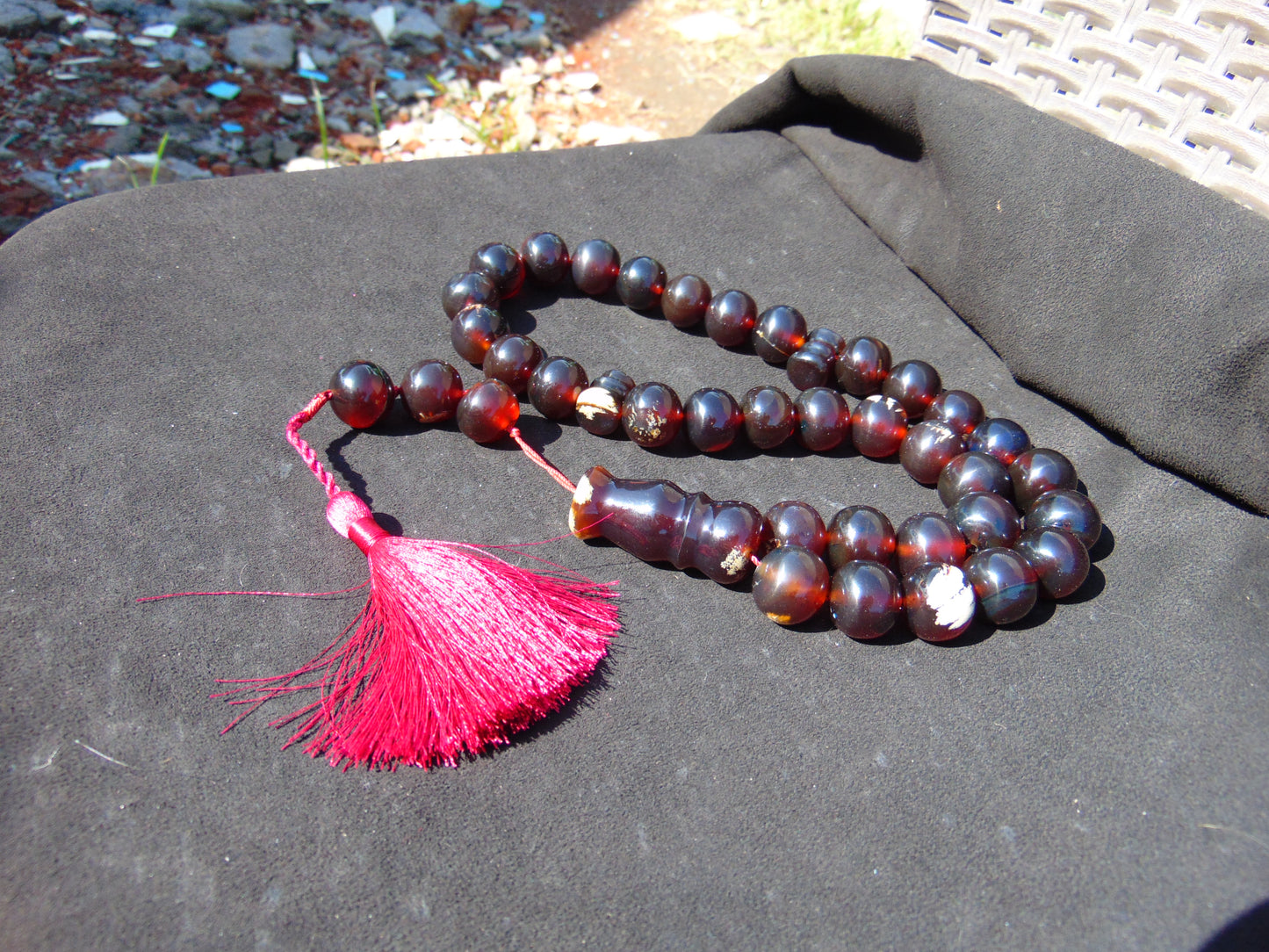 147 gr Tasbih Mesbah Rosary 33+3 Beads 19 mm Indonesian Black Amber for Healing FR30