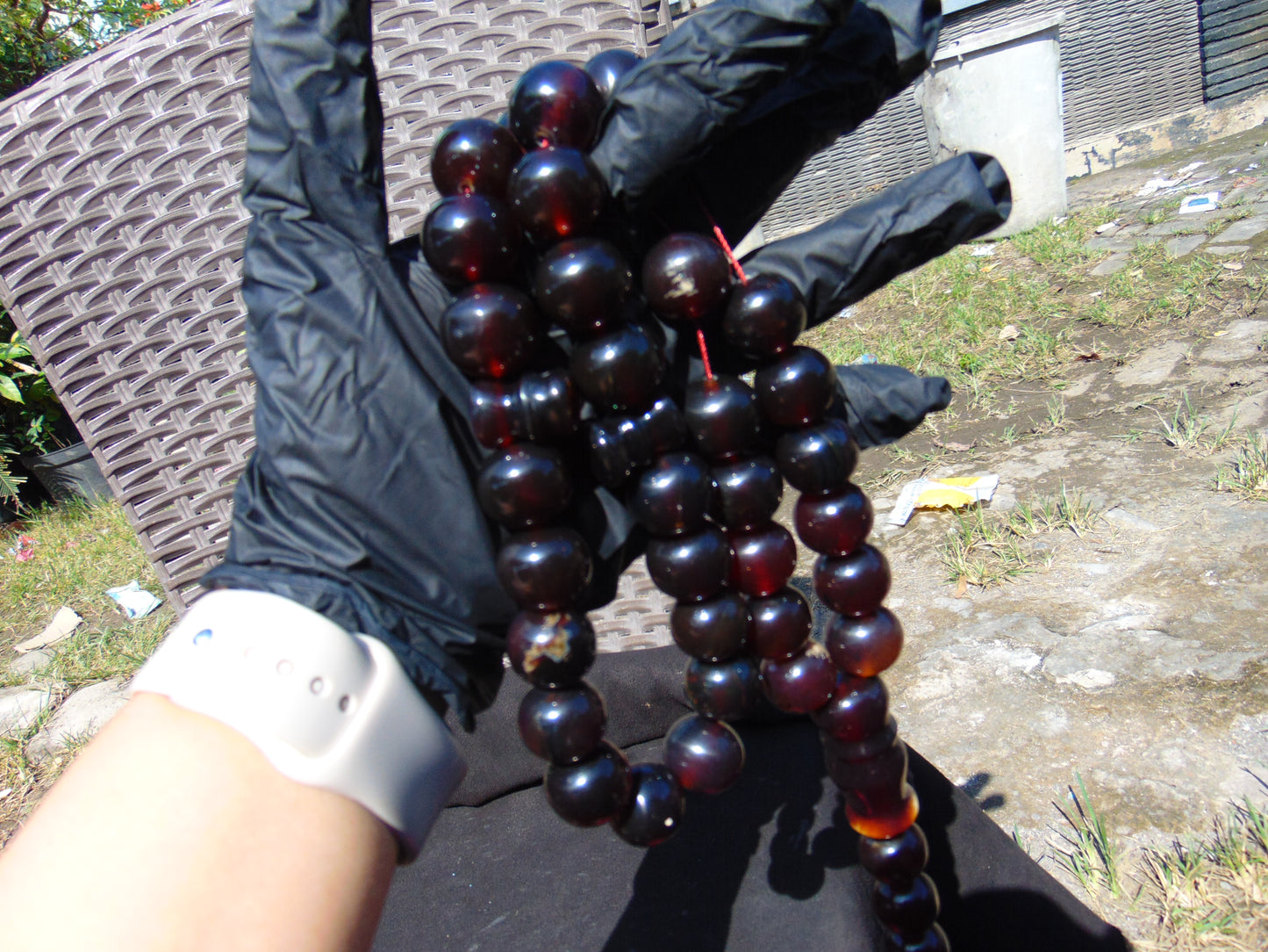 147 gr Tasbih Mesbah Rosary 33+3 Beads 19 mm Indonesian Black Amber for Healing FR30