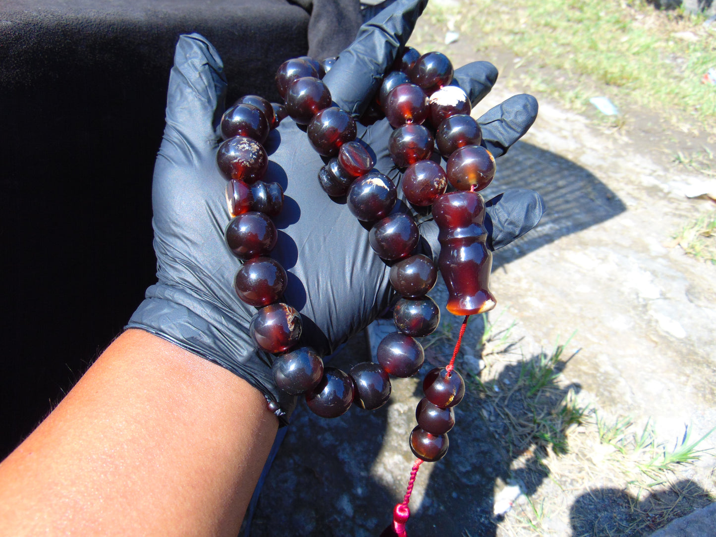 147 gr Tasbih Mesbah Rosary 33+3 Beads 19 mm Indonesian Black Amber for Healing FR30