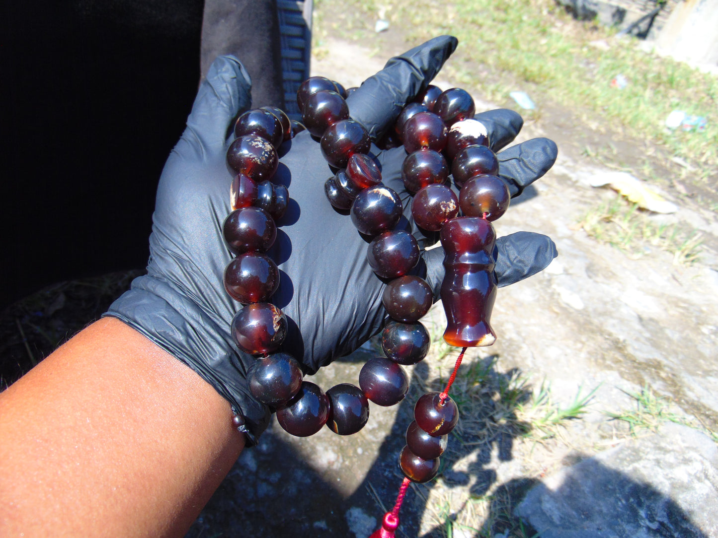 147 gr Tasbih Mesbah Rosary 33+3 Beads 19 mm Indonesian Black Amber for Healing FR30