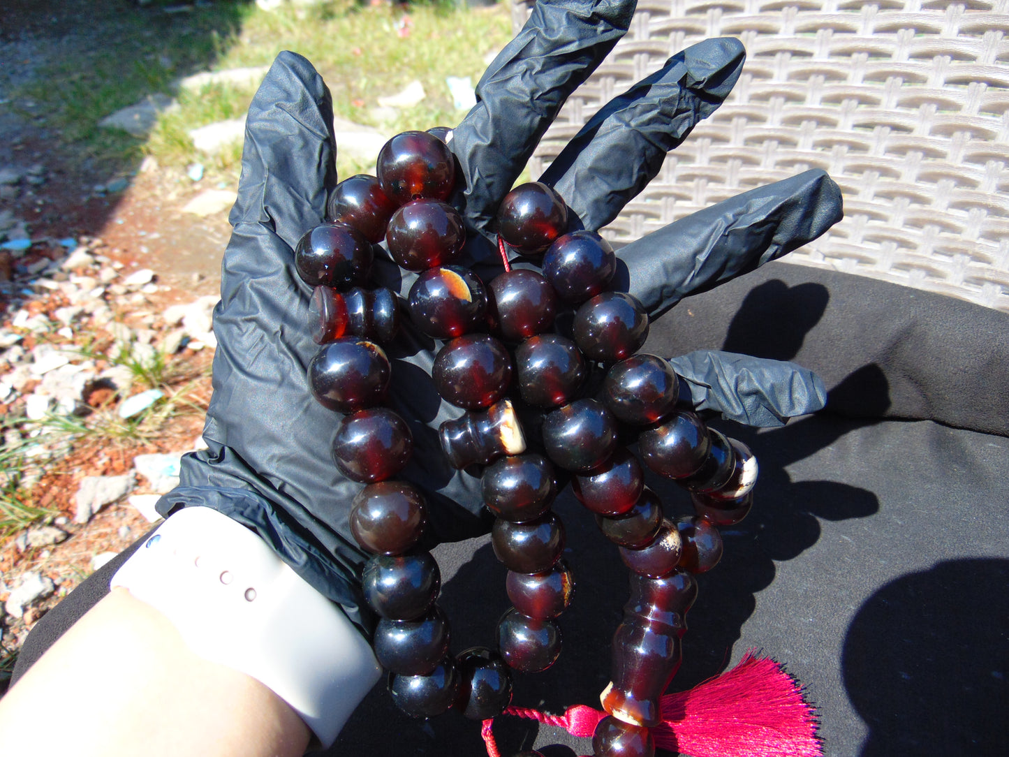 147 gr Tasbih Mesbah Rosary 33+3 Beads 19 mm Indonesian Black Amber for Healing FR30