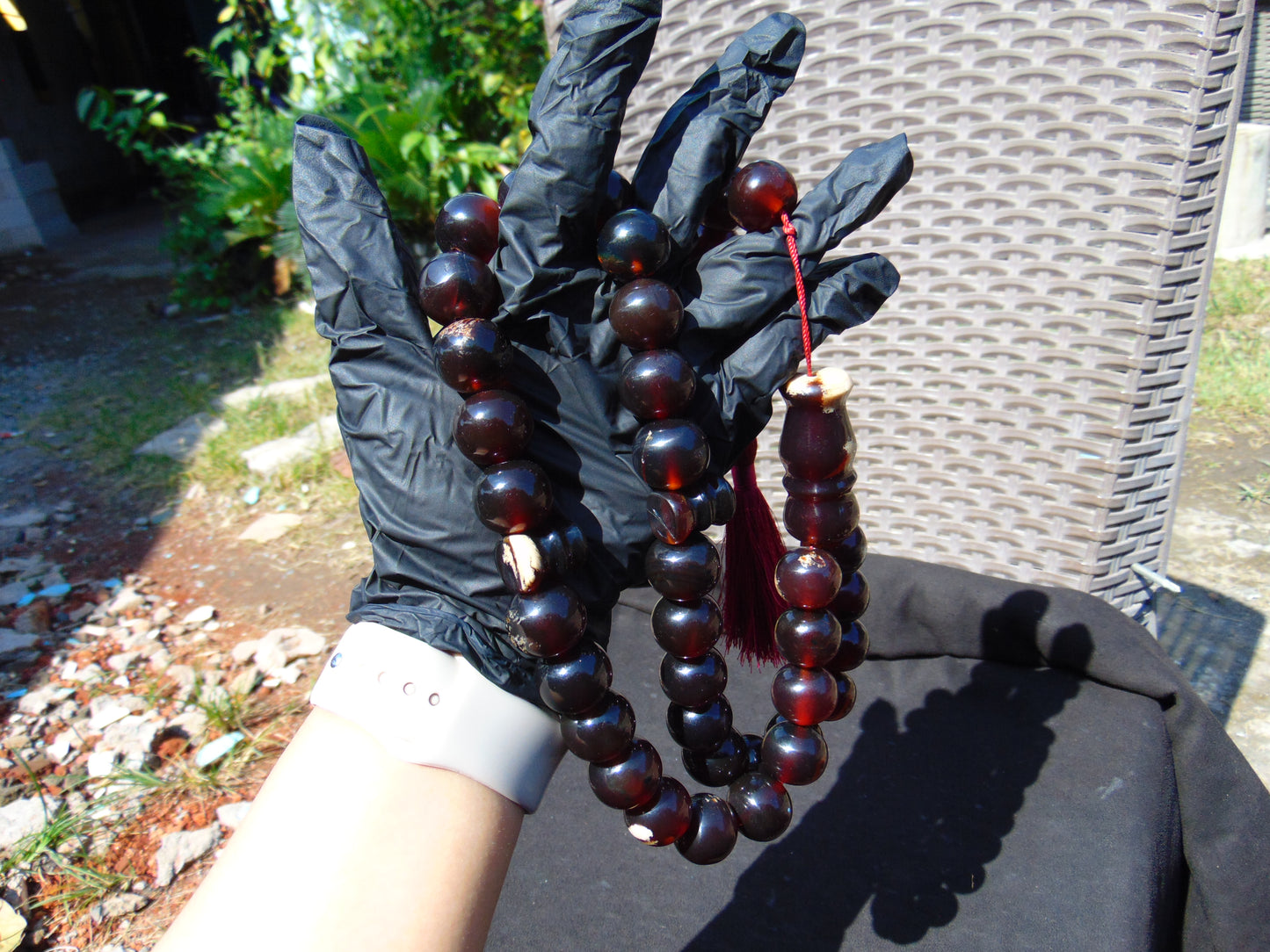 147 gr Tasbih Mesbah Rosary 33+3 Beads 19 mm Indonesian Black Amber for Healing FR30