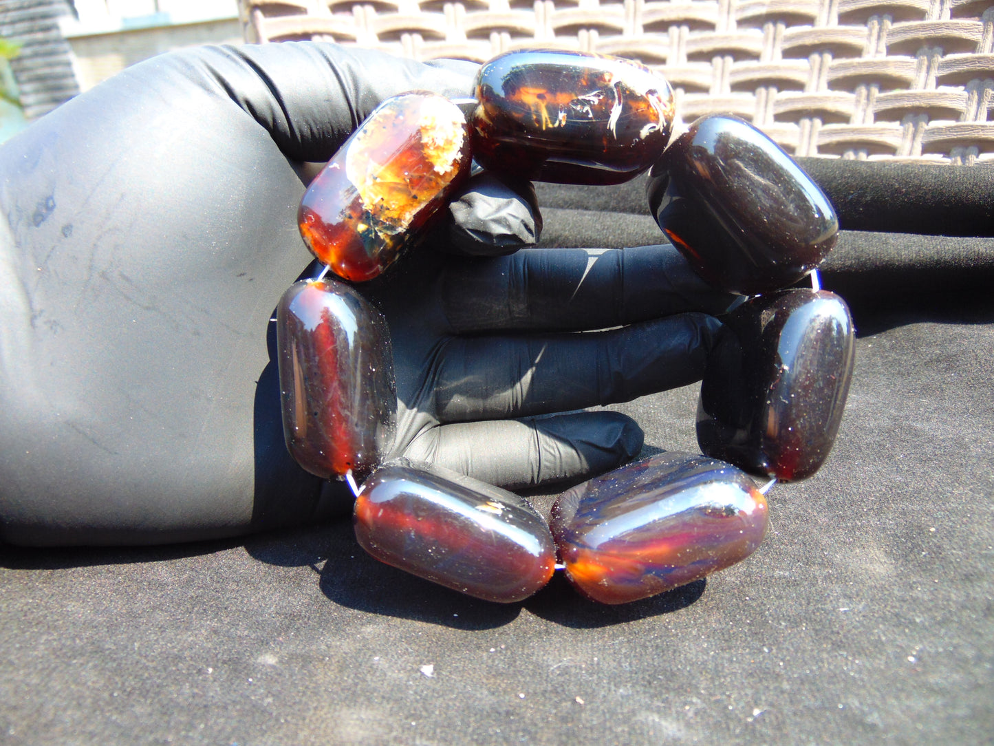 117 gr 7 Square Beads Bangle Indonesian Amber for Healing 26BE49