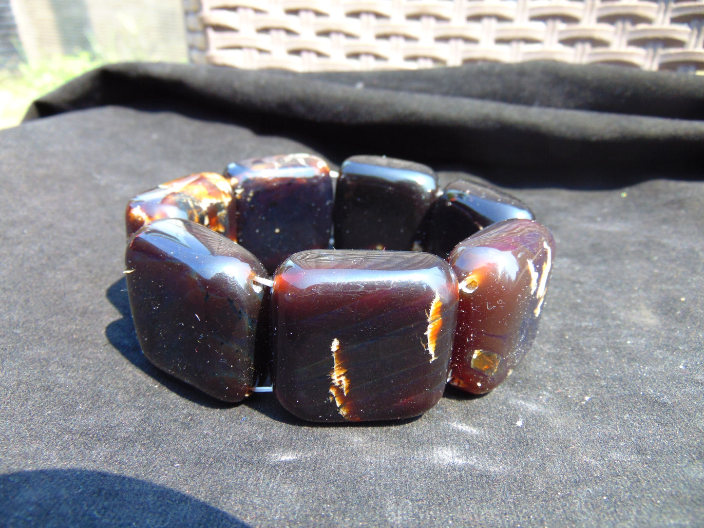117 gr 7 Square Beads Bangle Indonesian Amber for Healing 26BE49