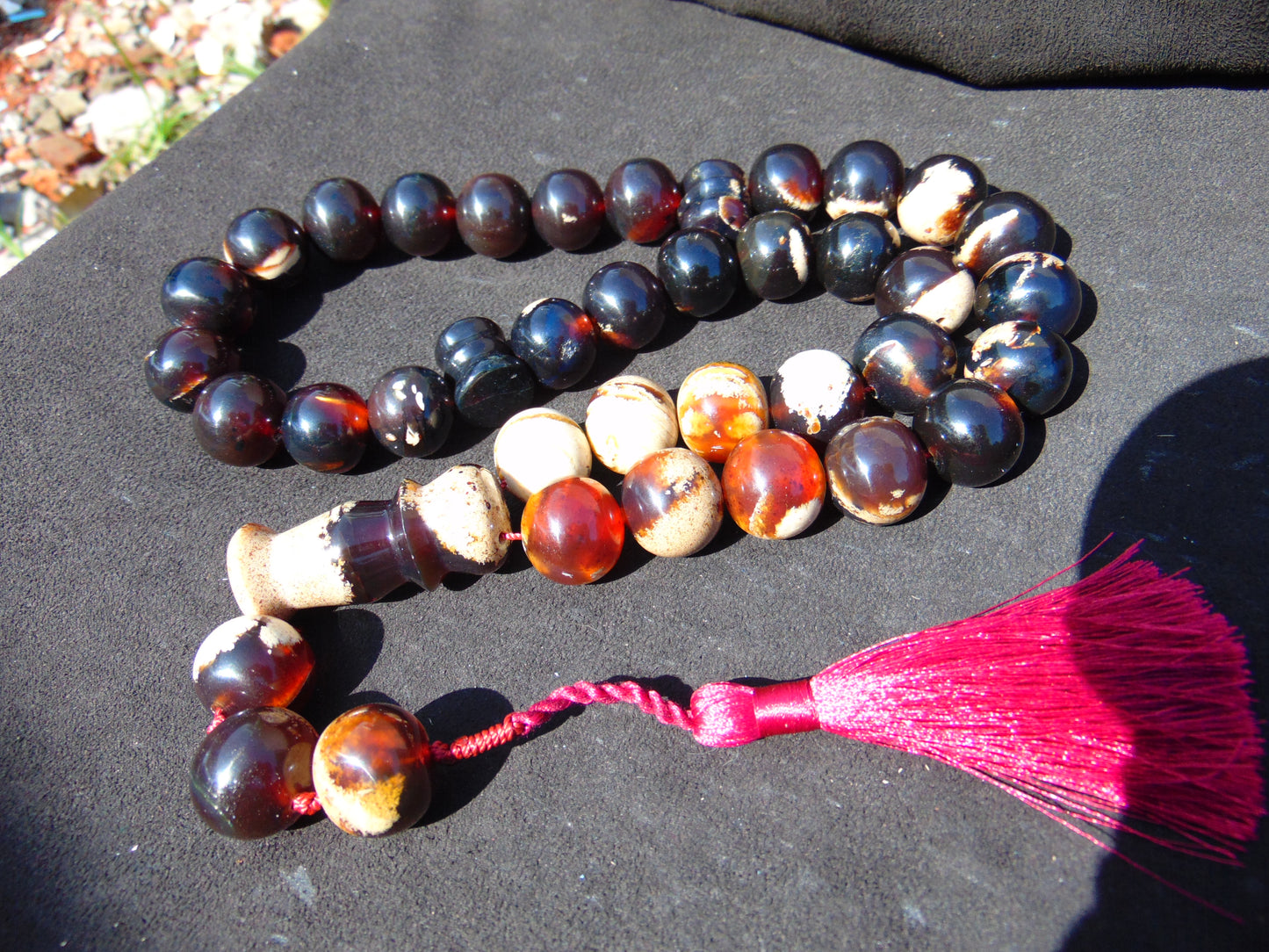 65 gr Tasbih Mesbah Rosary 33+3 Beads 19 mm Indonesian Dark White Amber for Healing