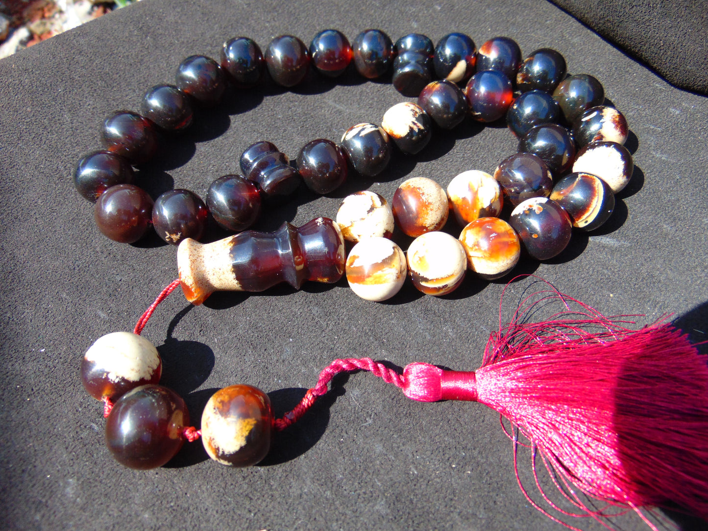 65 gr Tasbih Mesbah Rosary 33+3 Beads 19 mm Indonesian Dark White Amber for Healing