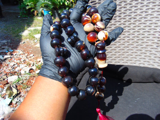 65 gr Tasbih Mesbah Rosary 33+3 Beads 19 mm Indonesian Dark White Amber for Healing