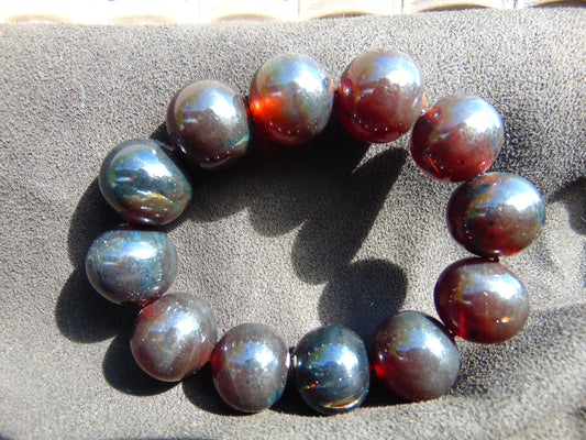 56 gram 12 Beads Mala Bracelet Indonesian Dark Red Amber 20 mm for Healing G20B24