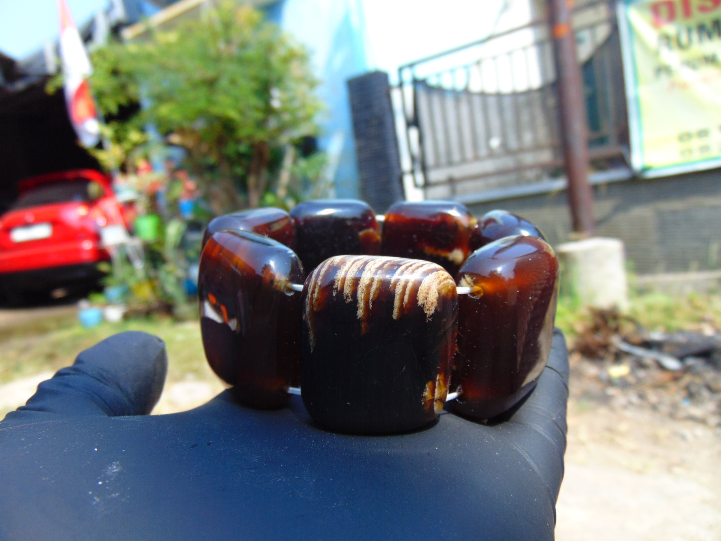 89 gr 7 Square Beads Bangle Indonesian Amber for Healing 26BE41